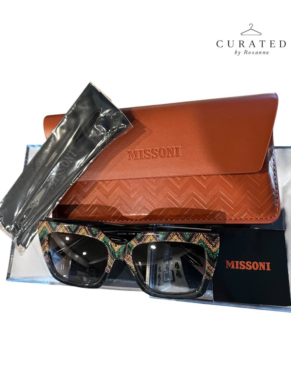 Missoni Made in Italy Zigzag Square Sunglasses New Complete Set - Case - Cloth